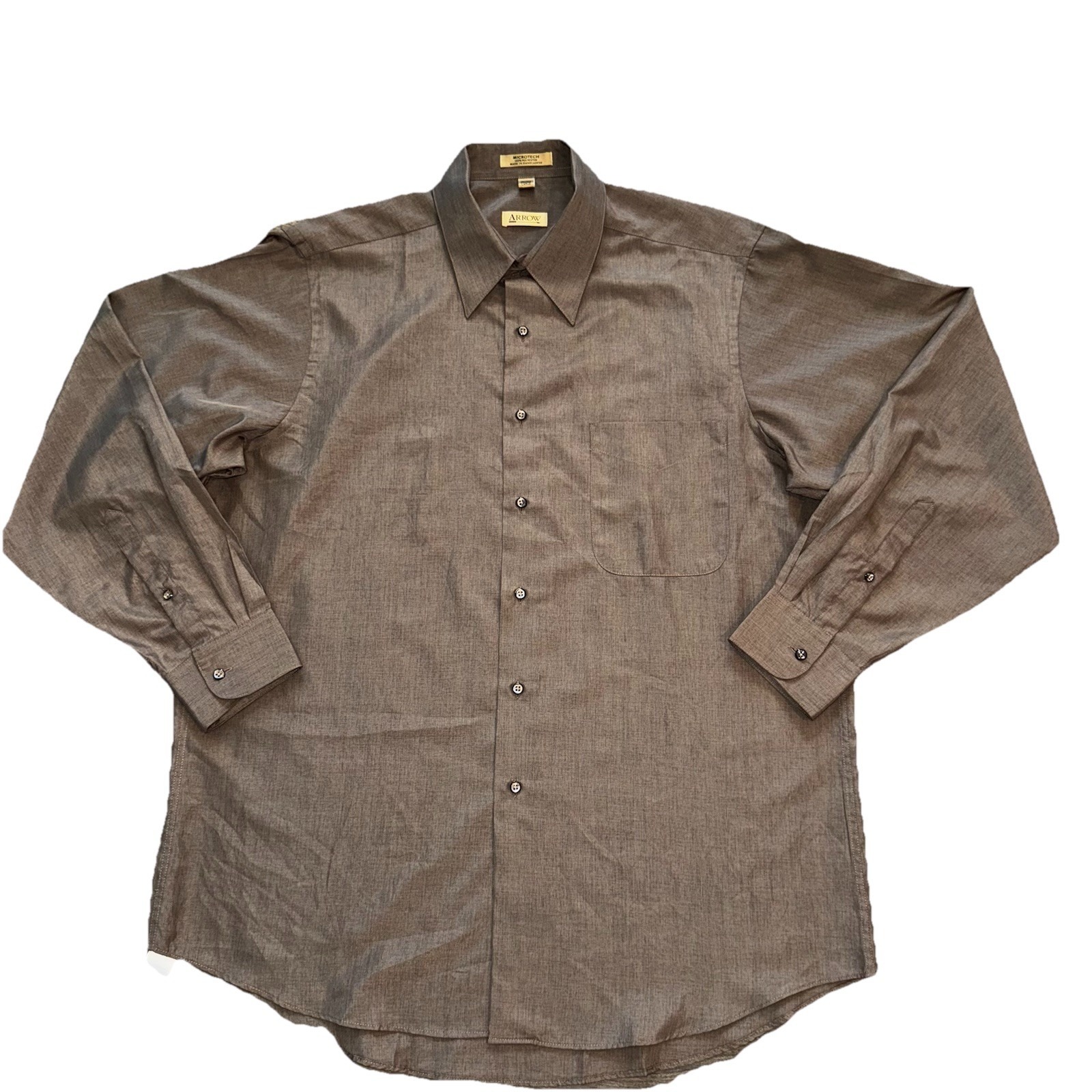Arrow Microtech Men's Button-Up Long Sleeve Dress Shirt Cinnamon Color Sz Large